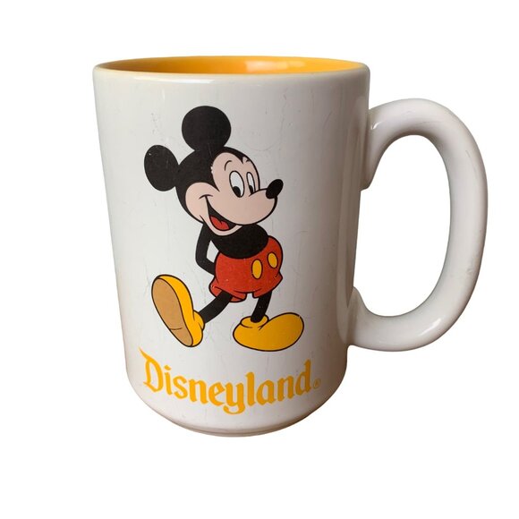 Disney Other - Vintage Disneyland Mickey Mouse Ceramic Mug 4.5" Tall White Yellow Disney Thaila